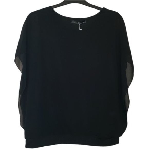 3/$15 Doublewin Black Flutter Sleeve Blouse Size Large - Picture 1 of 6